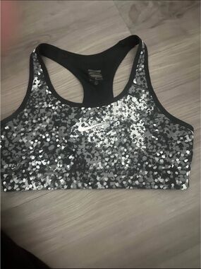 Nike Black & Silver Speckle Dri-FIT Racerback Sports Bra